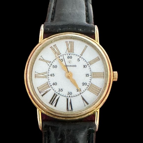 Vintage Movado Gold Dot Watch 1980's Roman Numerals Stainless Steel Back